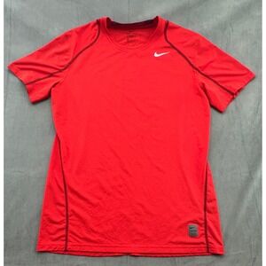 Nike Pro Dri-FIT Fitted Mens Short Sleeve Athletic Shirt Red Large Training Top